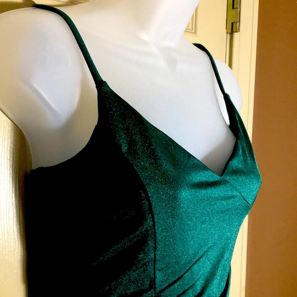 Windsor Luxe Satin Mini Dress Size M Cowl Neck Hunter Green - Picture 5 of 9
